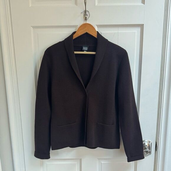 Eileen Fisher 2-Piece Italian Wool Cardigan Sweater & Flare Midi Skirt in Brown - Picture 2 of 7